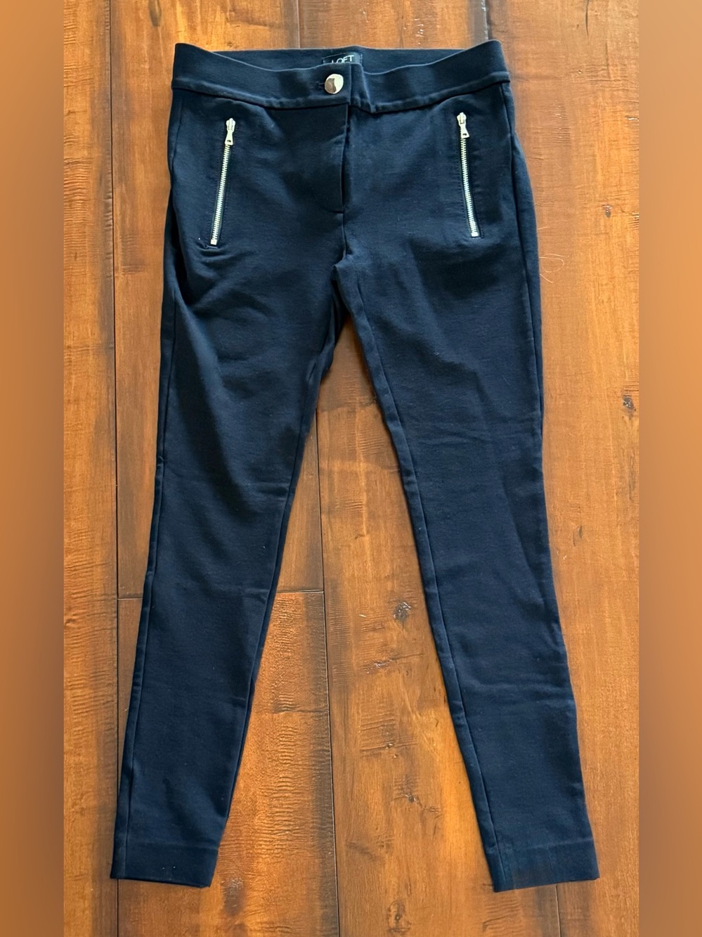 LOFT Black Stretch Skinny Pants with Zippers